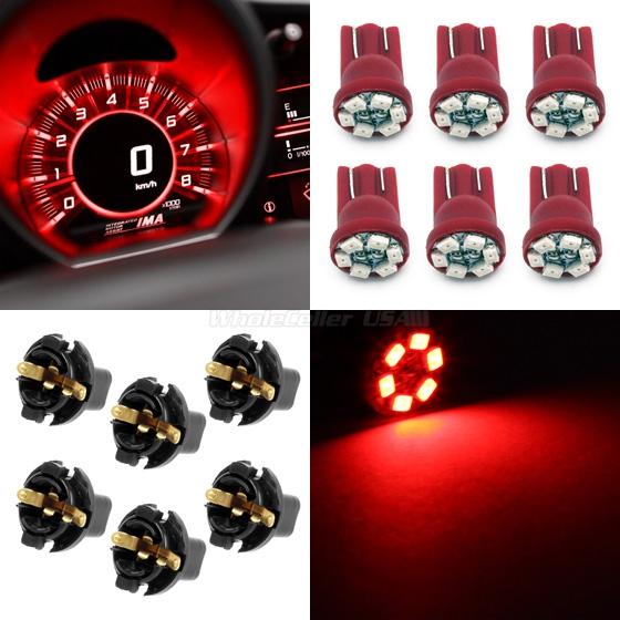 6xT10 Red LED 194 Socket Instrument Panel Cluster Bulb Dashboard Plug T10 SMD