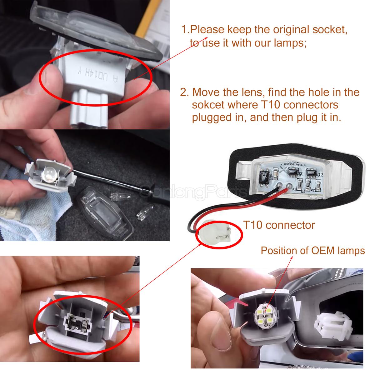 2x White LED Rear License Plate Light Lamp Assembly +194 T10 Socket for