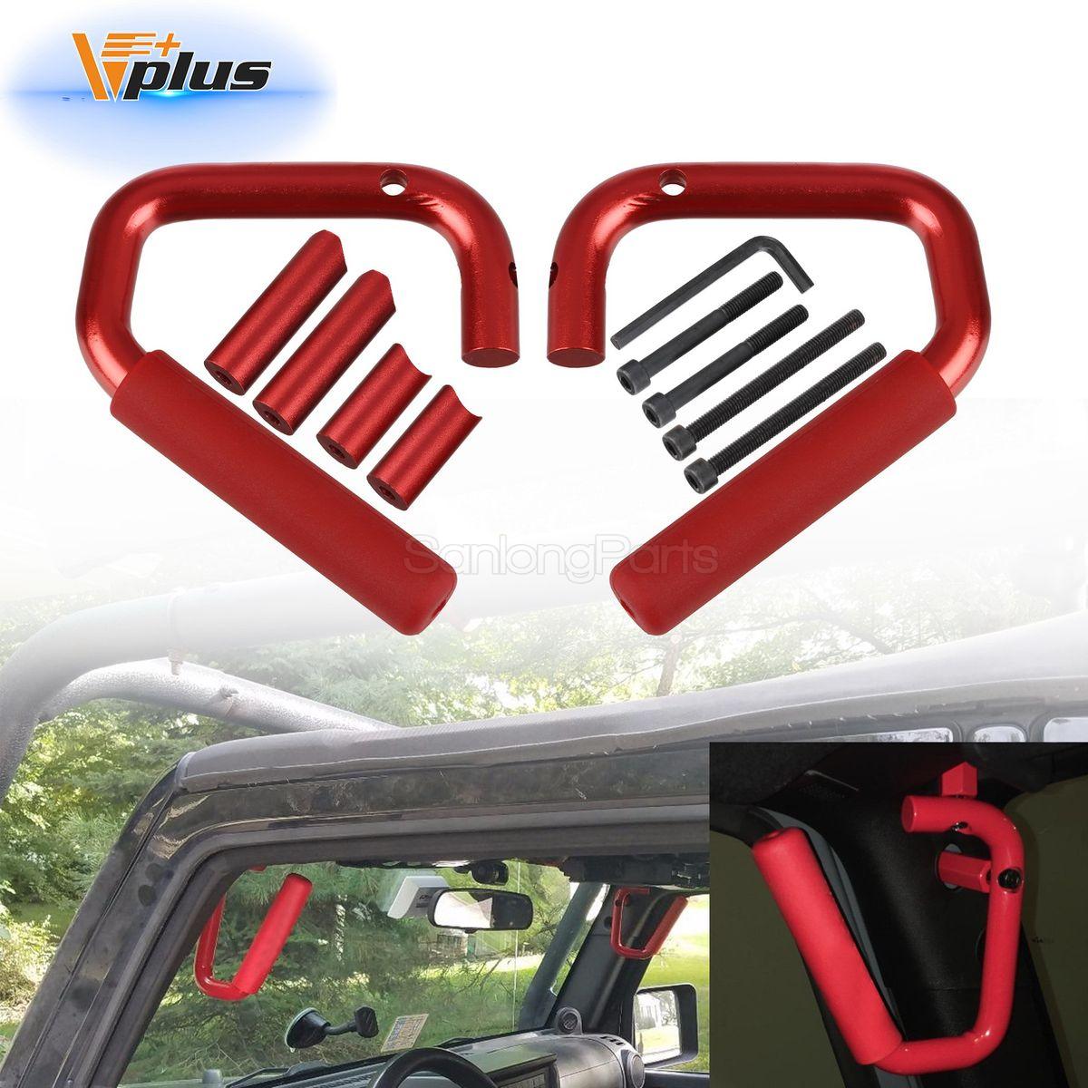 2x Red Solid Steel Front Grab Handle For Jeep Wrangler 2007-2017 2x Red Solid Steel Front Grab Handle For Jeep Wrangler 2007-2017