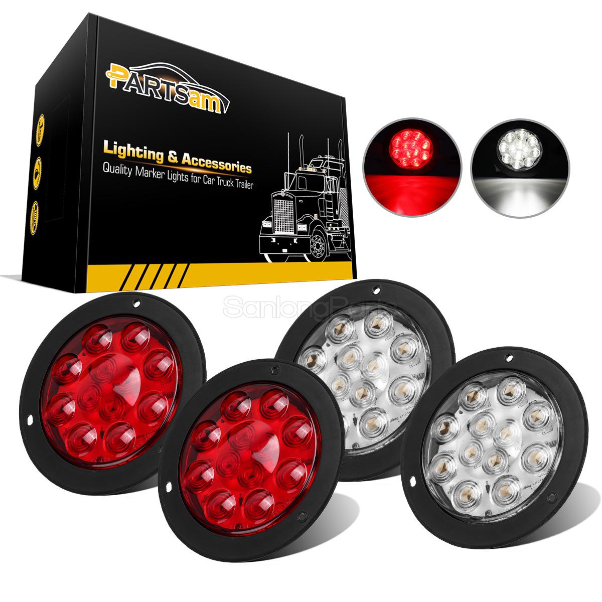 4pcs Red White Round Stop Turn Tail Brake Reverse Light 4 12 Led Stop Turn Tail Brake Reverse Light