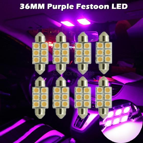 8pcs Purple festoon led 36MM 6SMD 5050 Car LED Interior Dome Bulb Light