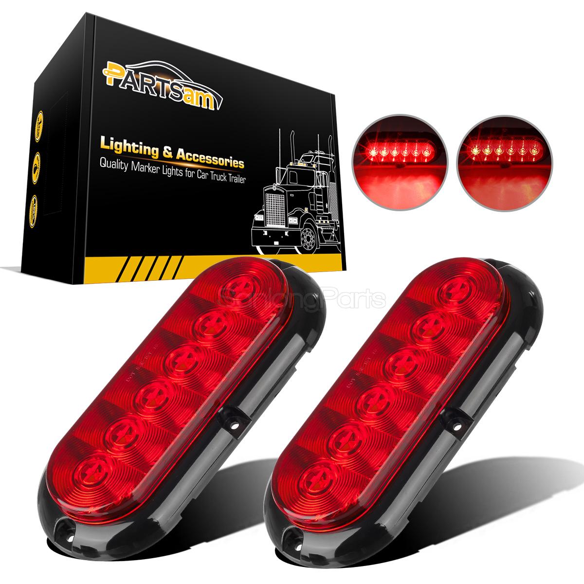 2x Trailer Truck Boat Red 6 LED Flange Mount 6/" Oval Stop Turn Tail Brake Light