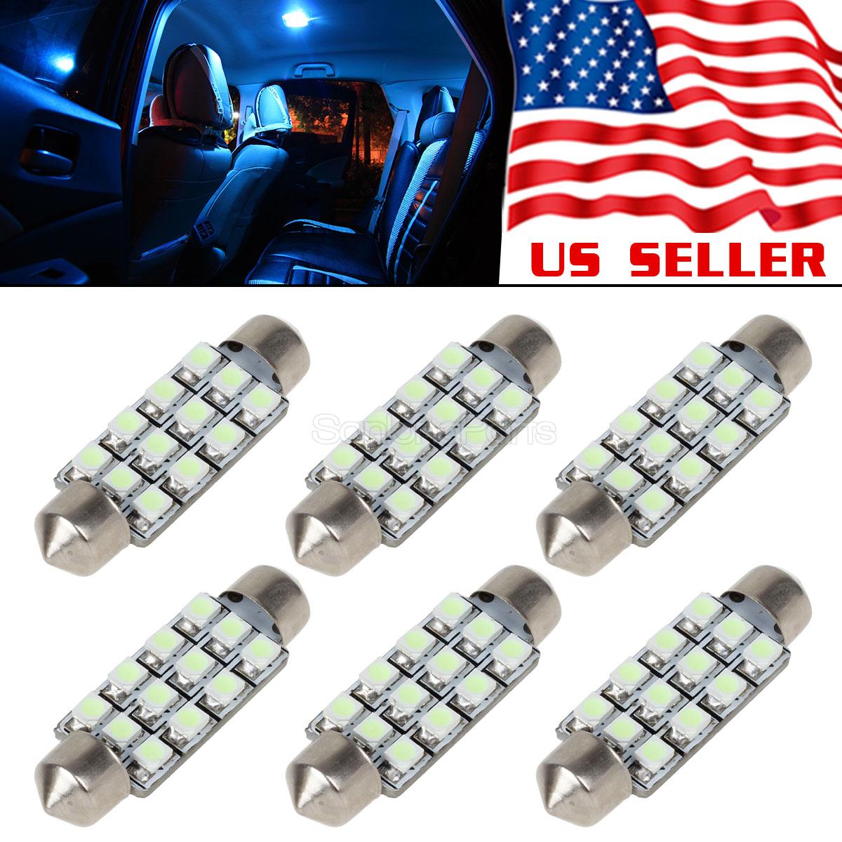 10x Ice Blue LED Lights 12-SMD 42mm 43mm Festoon Car Dome Map Interior Bulbs 211