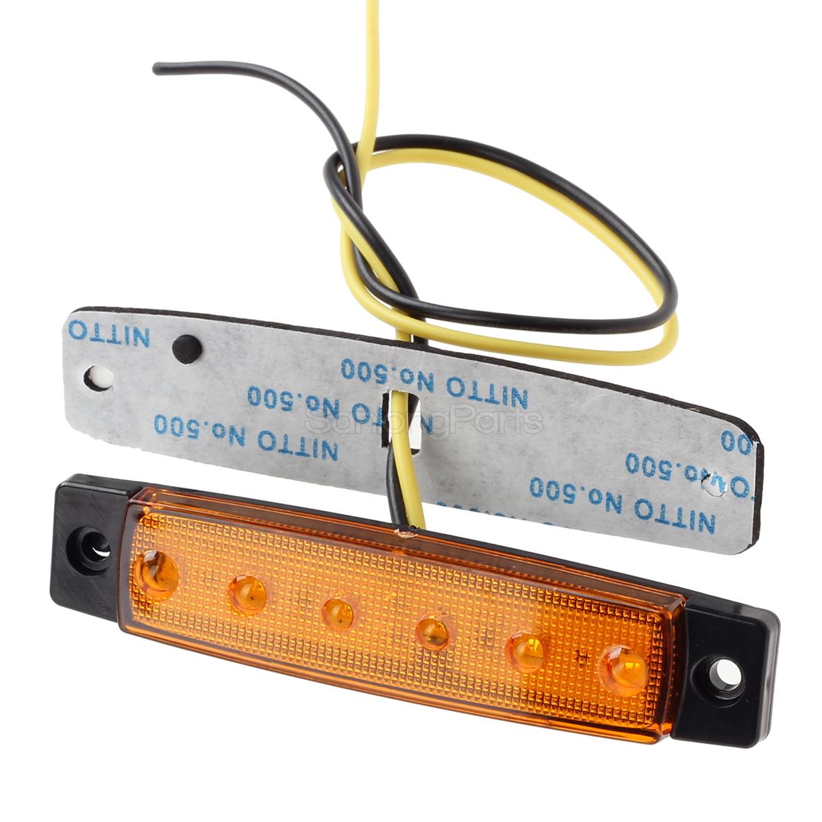 10X Amber 12V 24V 6 LED Truck Bus Boat Trailer Side Marker Indicators Light Lamp