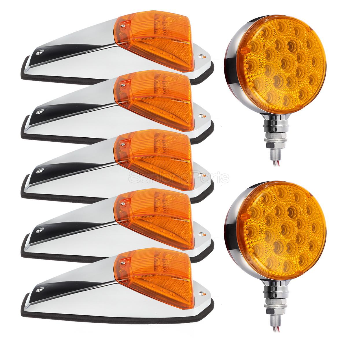 5xAmber 31LED Cab Marker Roof Top Lights+2pc Stop Turn Tail Lights for Peterbilt