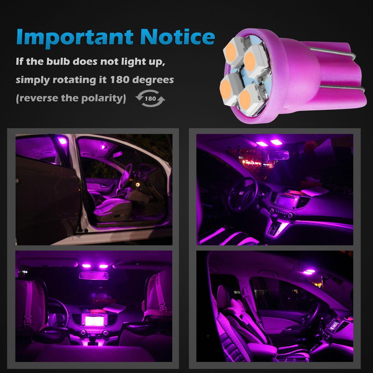 20Pcs Purple T10 Wedge W5W 168 194 2825 LED Interior/Instrument Dash ...