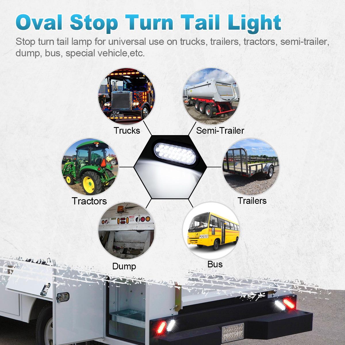 2x 6" 24LED White Oval Truck Trailer Bus Stop/Turn/Tail Reverse Light Waterproof