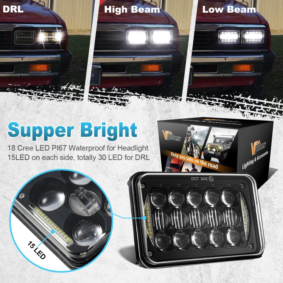 4 4x6 inch 54W LED Headlights with DRL for Freightliner Classic FLD112 FLD120