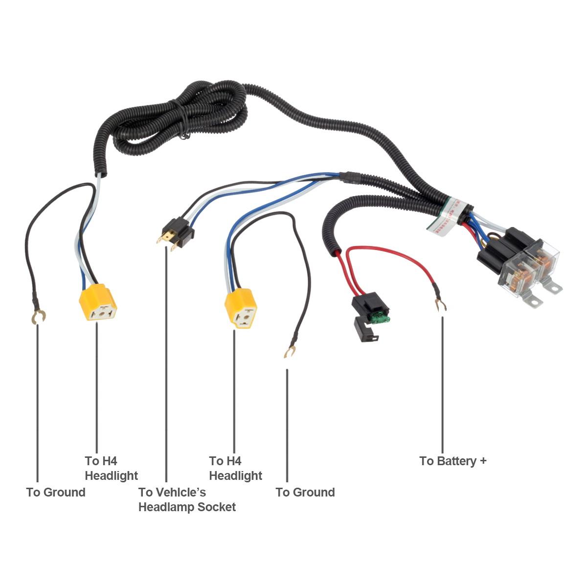 4-Headlight Relay Wiring Harness H4 Headlamp Light Bulb Ceramic Socket