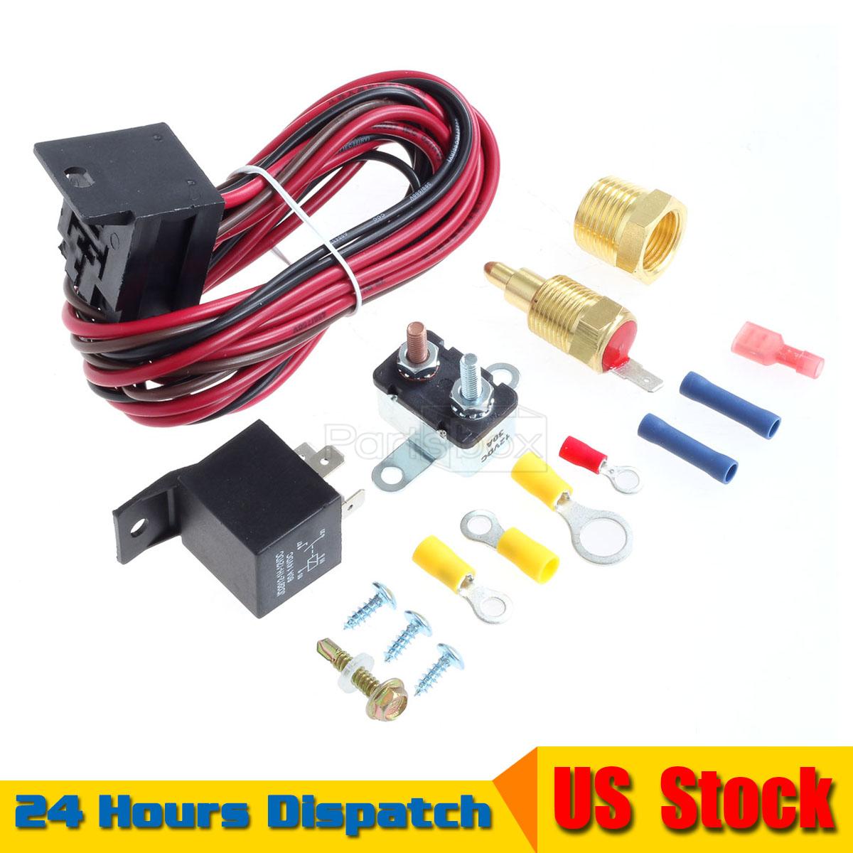 185 Degree On 175 Off Engine Fan Thermostat Temperature Switch 40 amp Relay Kit