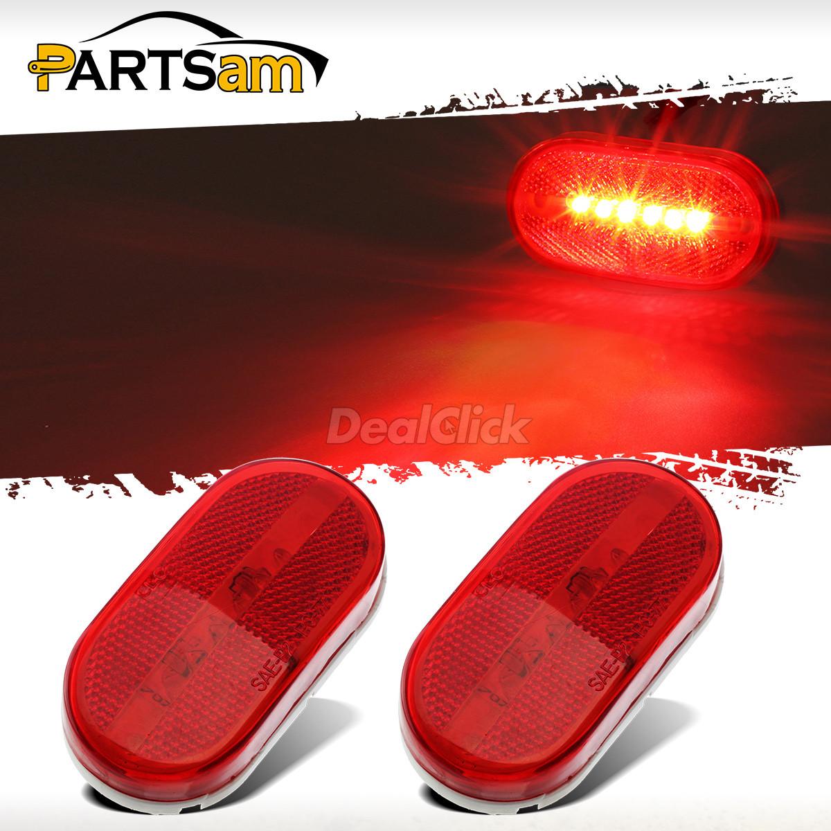 12v New Red Oblong Oval 6 Led Side Marker Light Qty 2 For Rv Camper Trailer
