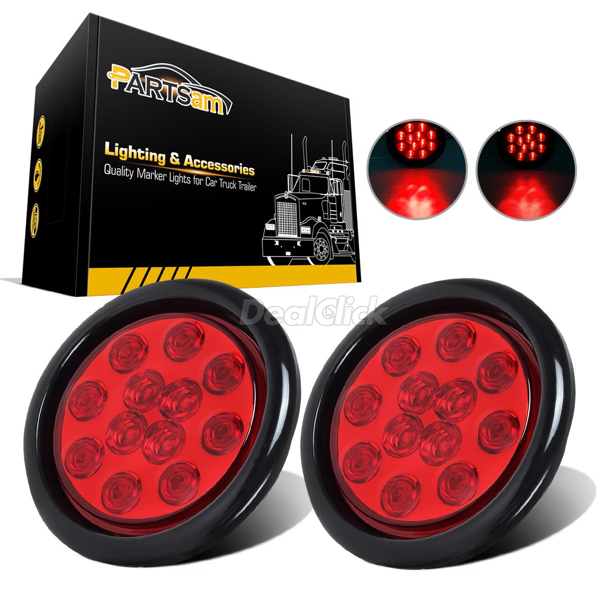 4/" Inch Red 12 LED Round Stop//Turn//Tail Truck Light with Grommet /& Wiring-Qty 4