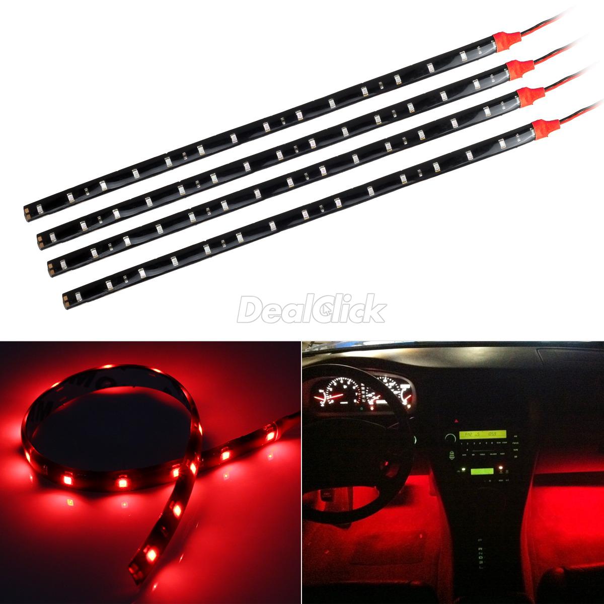 Details About 4pcs Red Led Strip Lights Interior Glow Neon Lighting Car Truck Suv 30cm 15smd