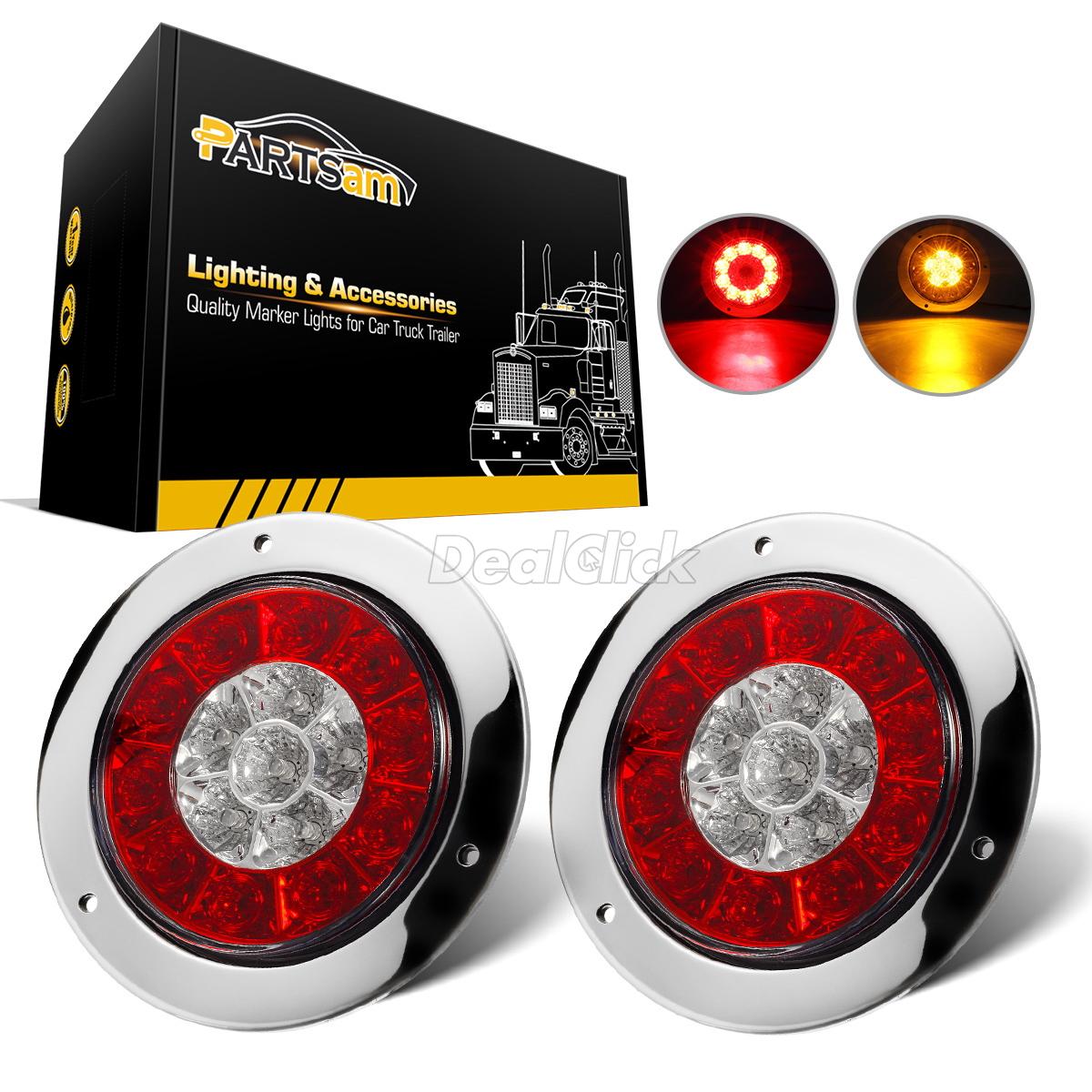 4/" ROUND RED TRUCK TRAILER 16 LED STOP//TAIL//TURN LIGHT W// CHROME SURFACE MOUNT