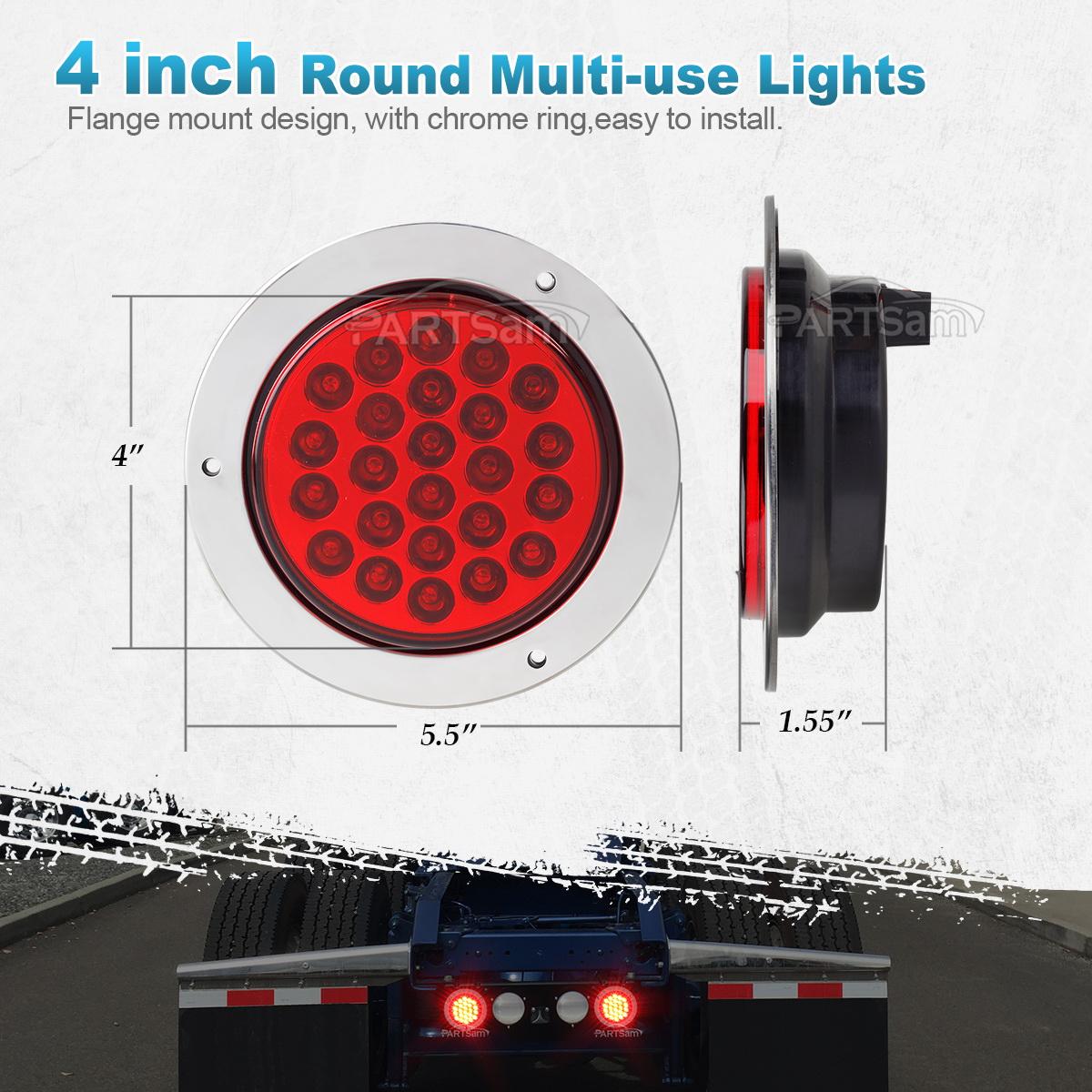 4 U0026quot Inch 24 Led Round Stop Backup Reverse Truck Tail Light