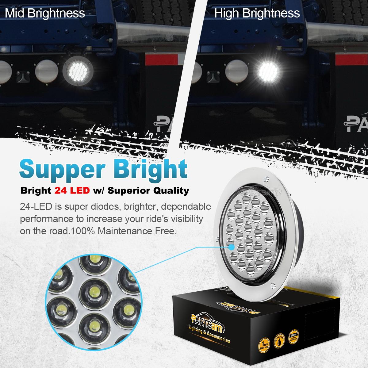 4 U0026quot Inch 24 Led Round Stop Backup Reverse Truck Tail Light