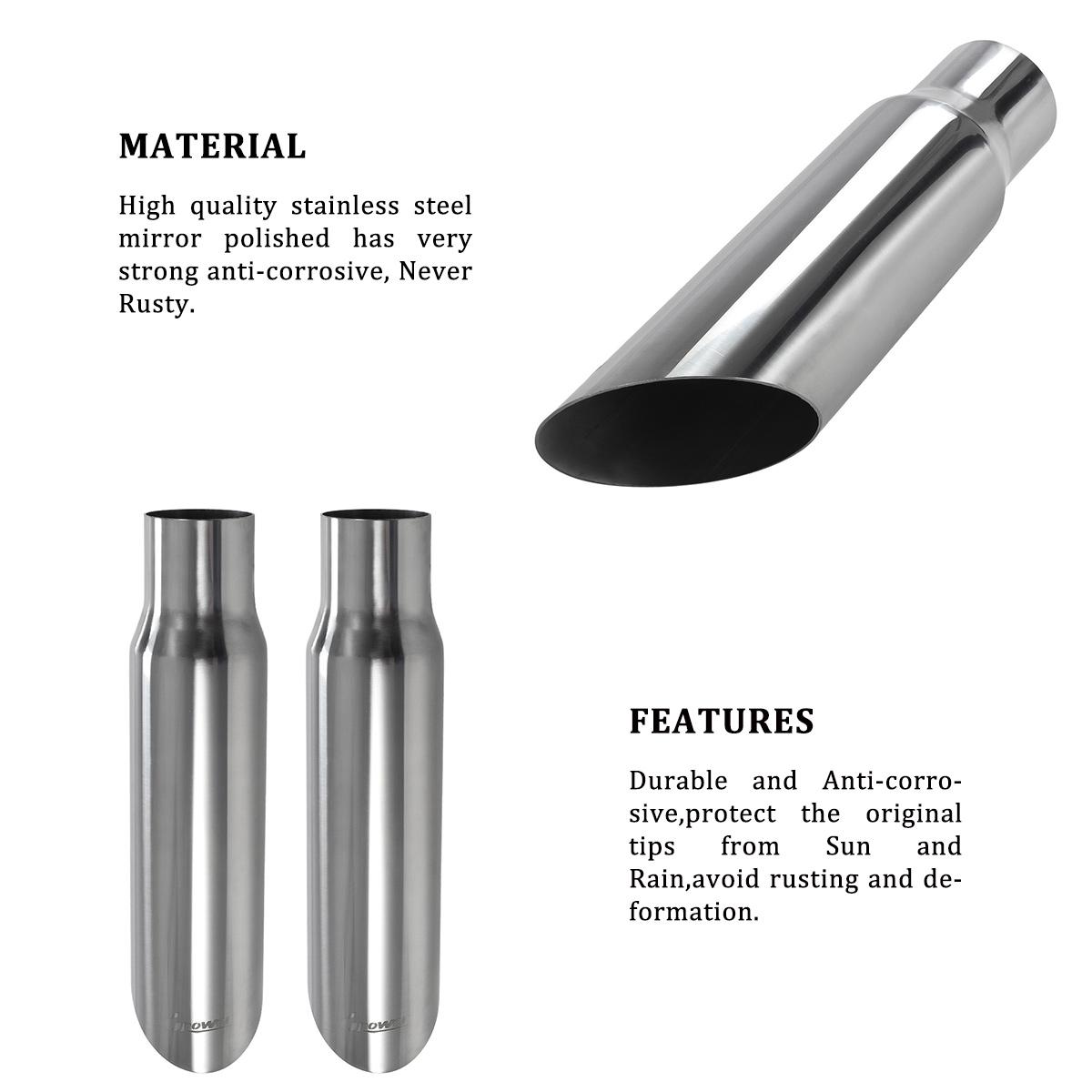 2Pcs Polished SUS304 Weld On Angle Cut 3/" Inlet 4/" Outlet 5/" Long Exhaust Tip