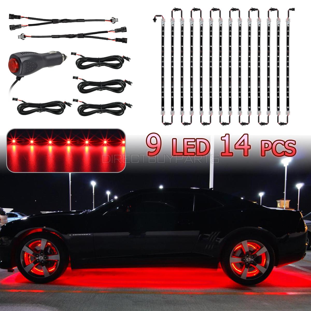 Details About Set 14 Tubes Red Car Underbody Under Glow Led Light Strip 9 3528 Smd Lighting