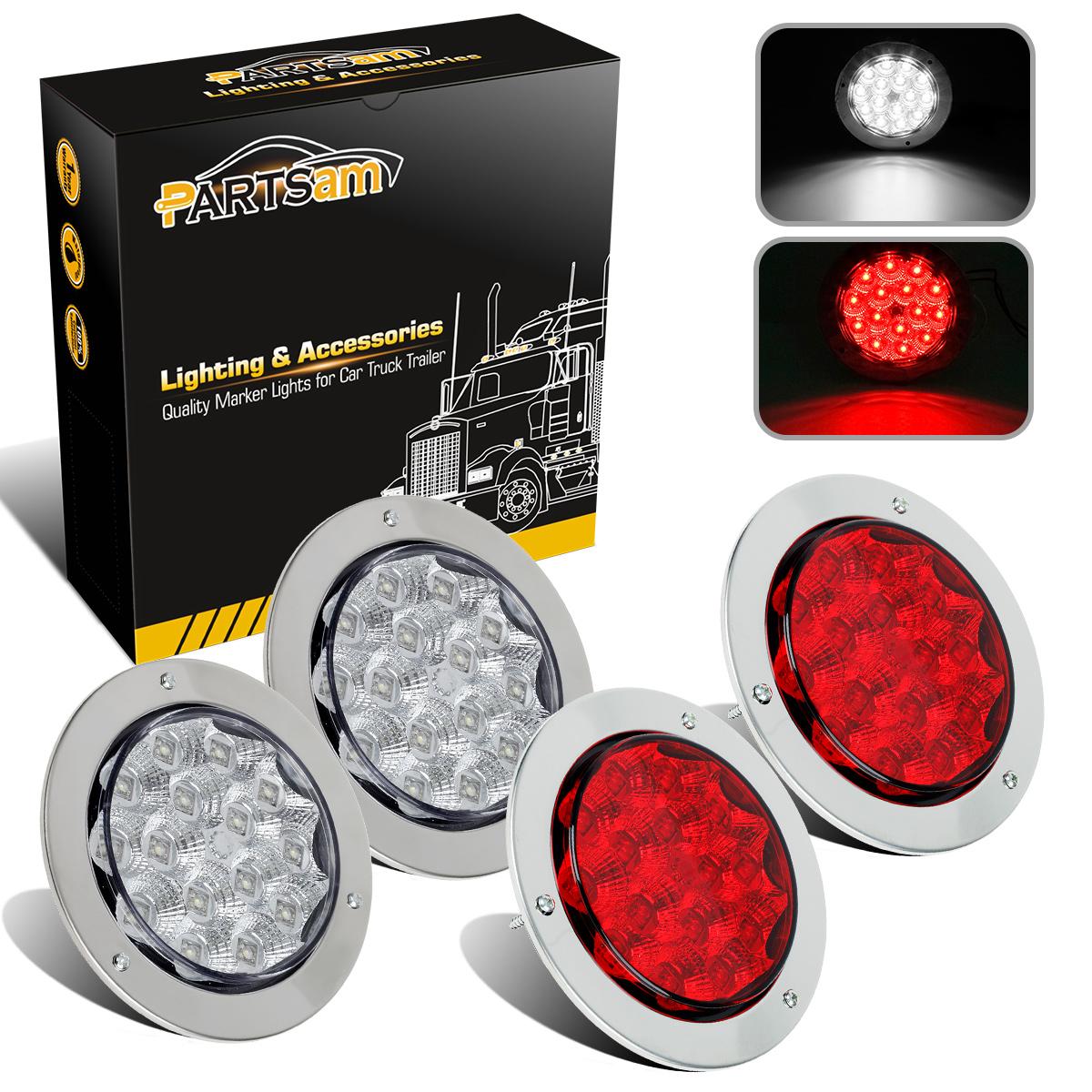 4pc Red White Chrome 4 Round 15 Led Truck Trailer Stop Brake Tail Round 15 Led Truck Trailer Stop Brake