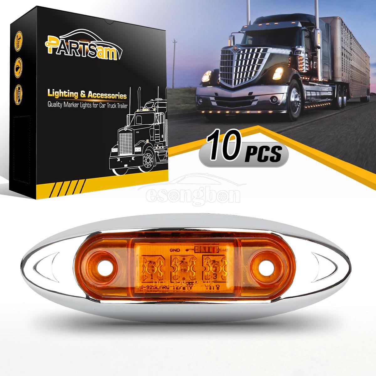 Partsam 2 Clear//Red 6-1//2 Led Light Oval Marker Clearance Light Chrome Trim Ring Sealed