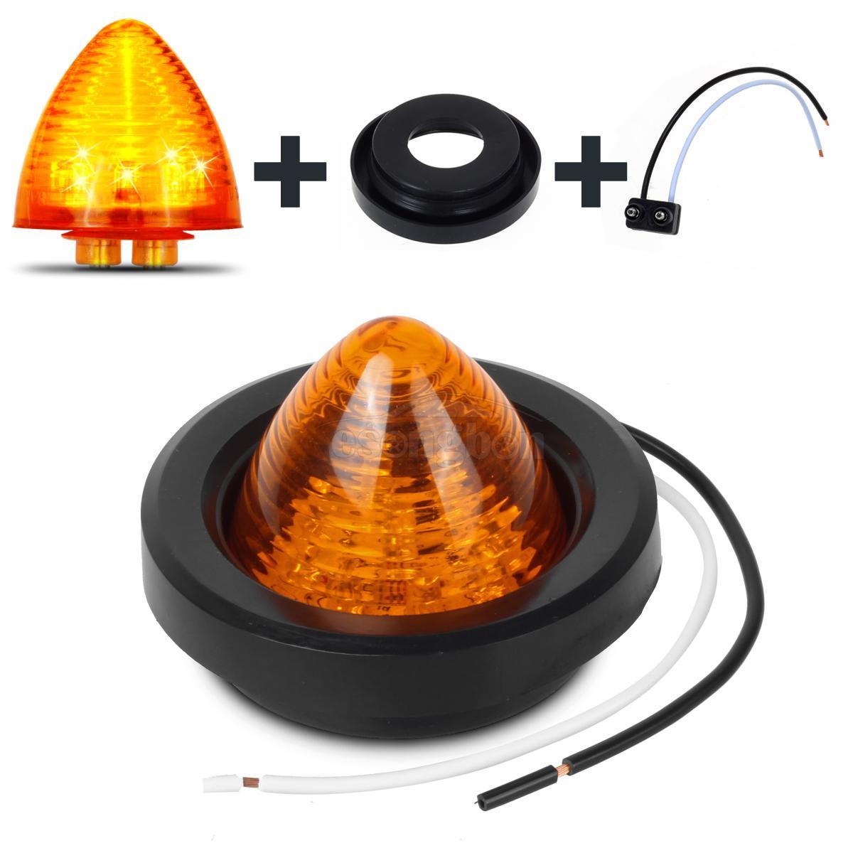 2x Amber 2" Round Beehive Rubber Grommet Side Marker Lights Truck