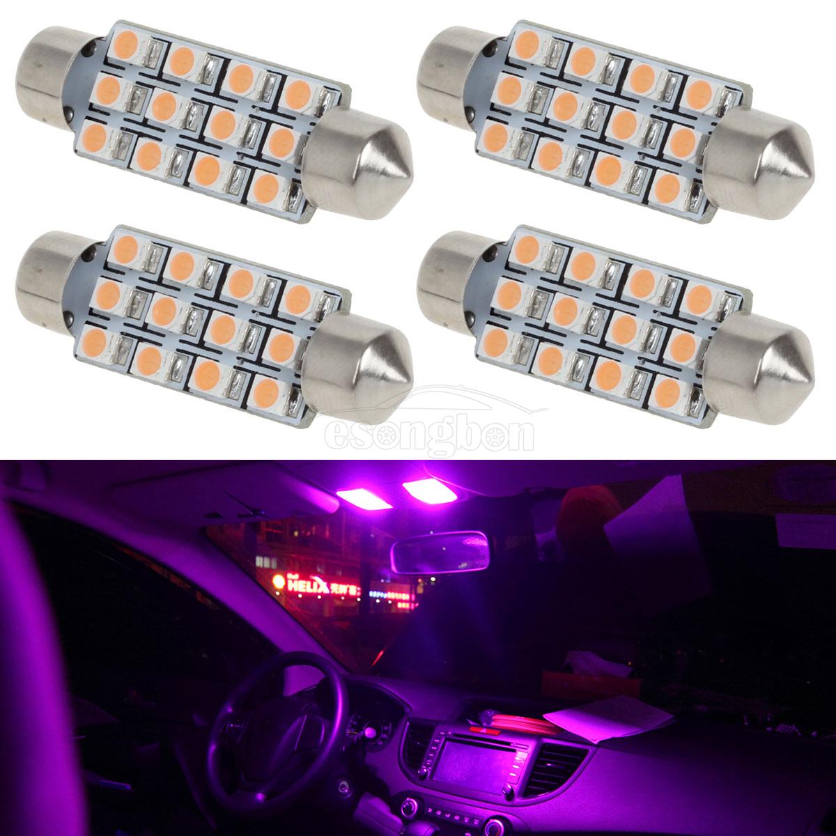 Details About 4x Pink Purple Led Bulbs 42mm Festoon 12smd For Car Interior Dome Map Lights 12v