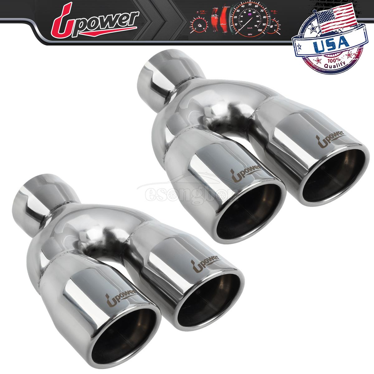 Upower Pack of 2 Blue Burnt Exhaust Tip 2.5 Inch Inlet 4 Outlet 9 Long Double Wall Straight Cut 304 SS