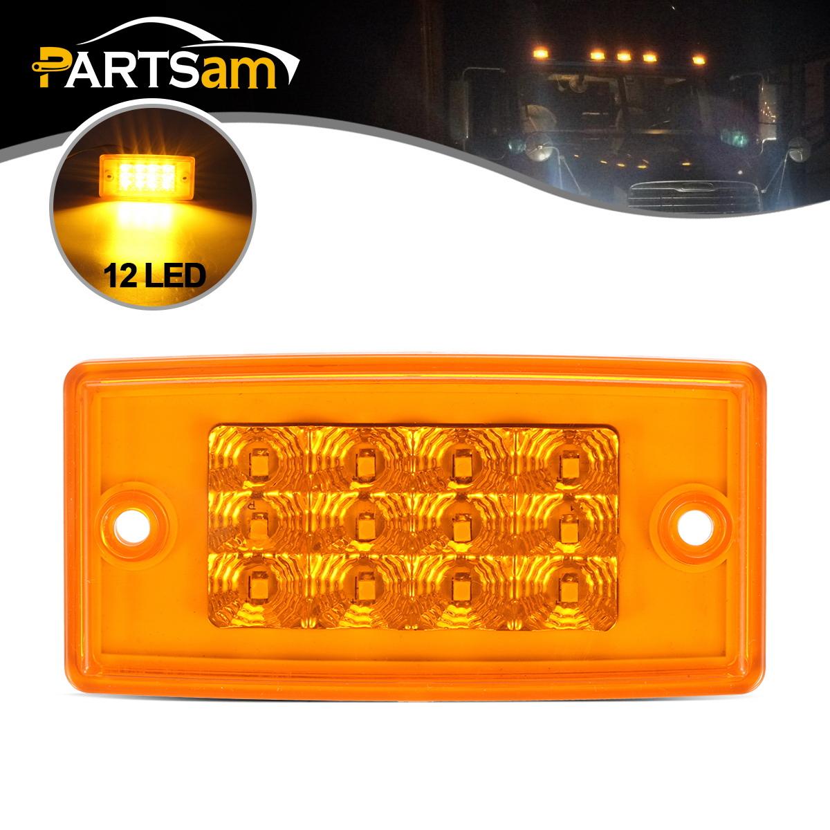 Partsam 1pcs Amber Lens Yellow LED Truck Cab Lights 12-3528-SMD LED Rectangle Cab Marker Roof Running Top Light Assembly w//Reflector Compatible with Freightliner//Volvo Waterproof
