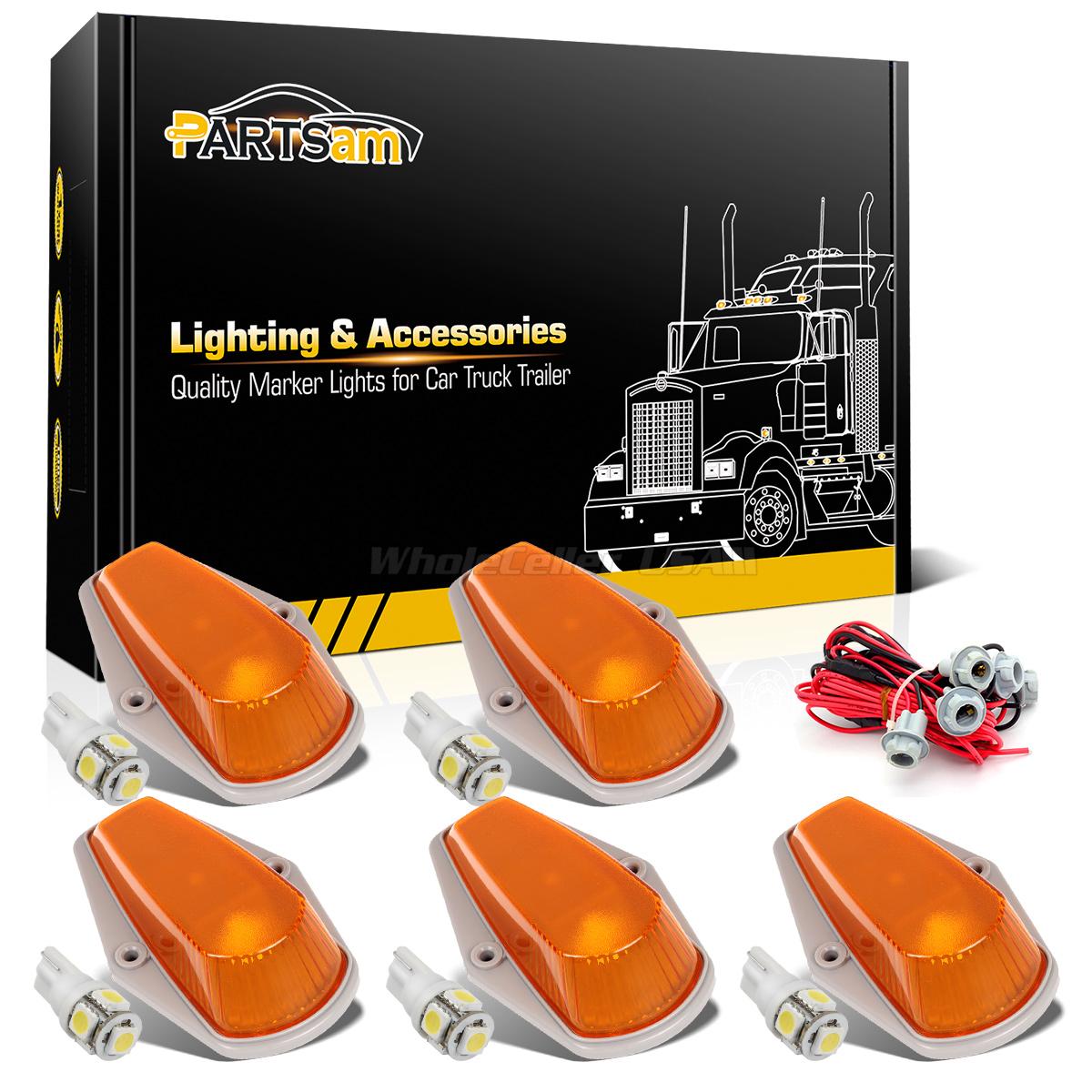 5pcs Amber Cab Marker Lights+T10 5050 White LED W//Harness For Ford F-150//250//350