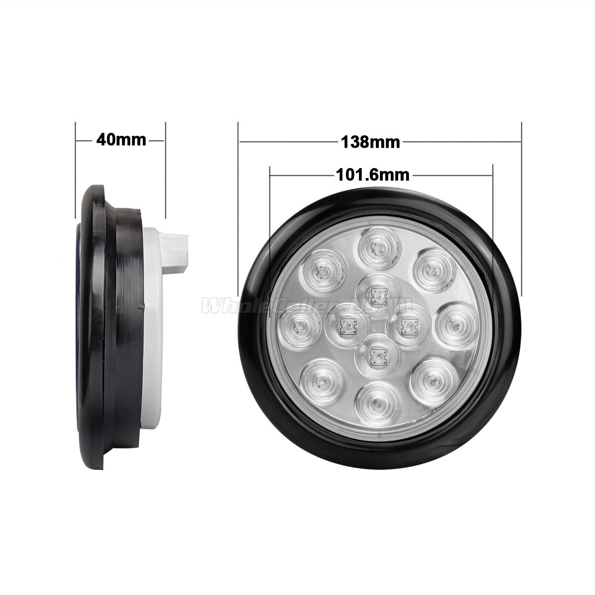 2 Red 12 Led 4 U0026quot Round Truck Trailer Brake Stop Turn Tail Lights W Clear Lens