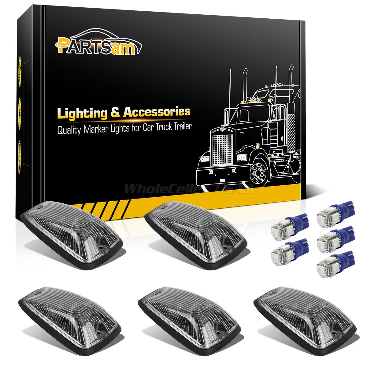 5x For 88-02 GMC Clear Cab Marker Clearance 264159CL Light+5xBlue 5-5050 W5W LED