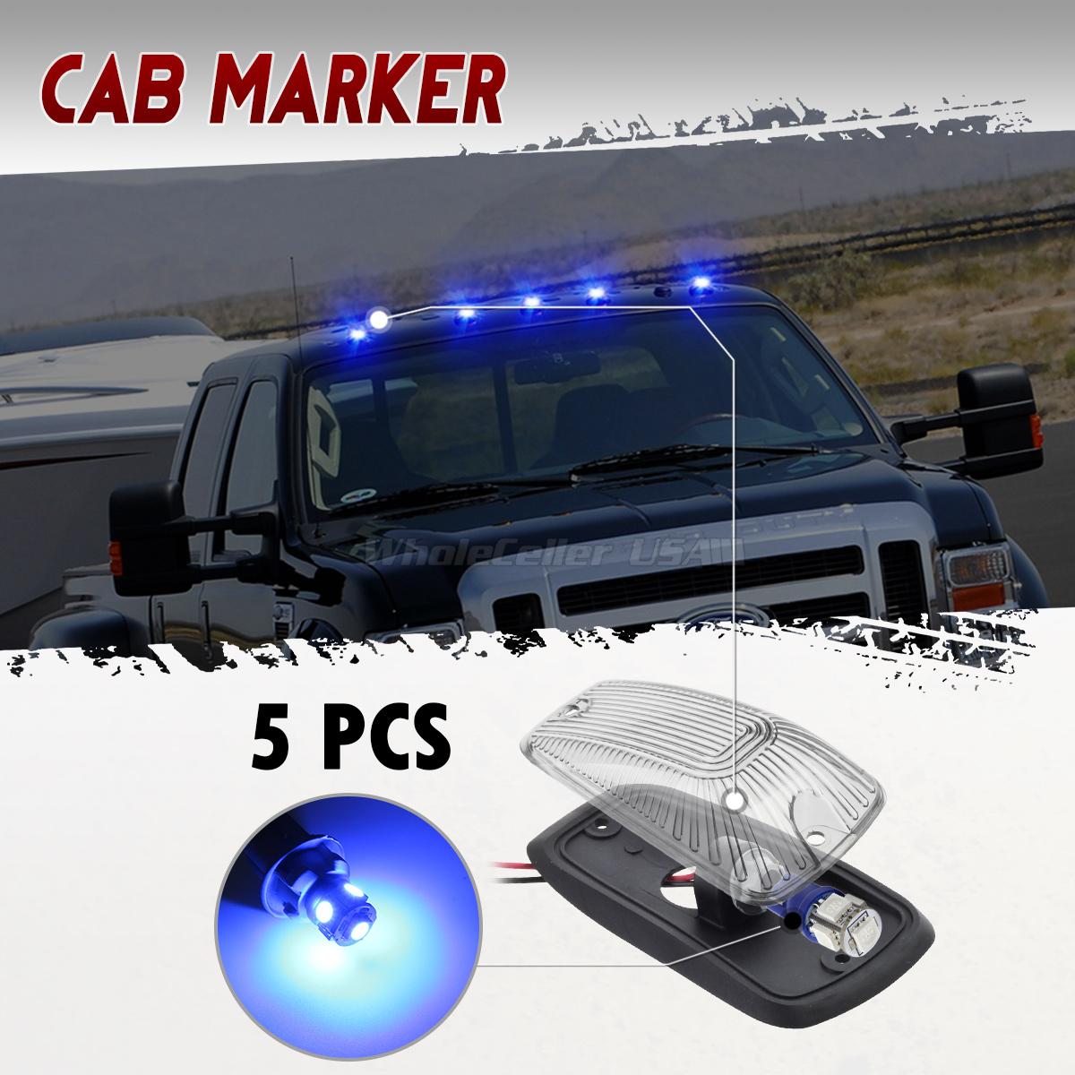 5x For 88-02 GMC Clear Cab Marker Clearance 264159CL Light+5xBlue 5-5050 W5W LED