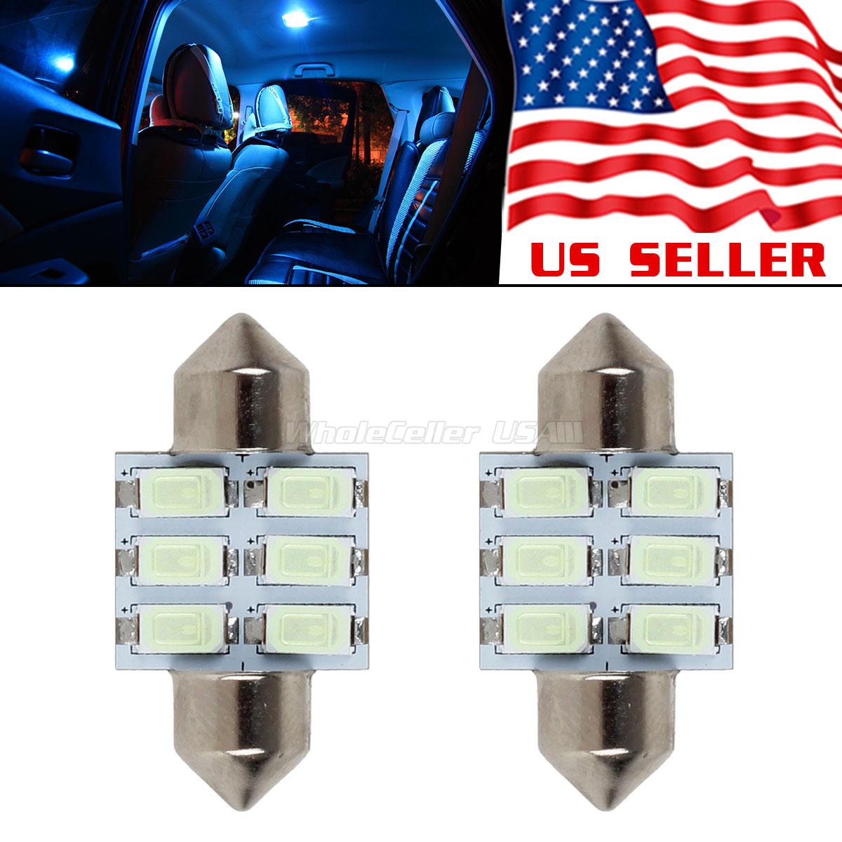 2x Ice Blue Canbus Blubs 31mm Festoon Dome Map Lights Interior DE3175 LED