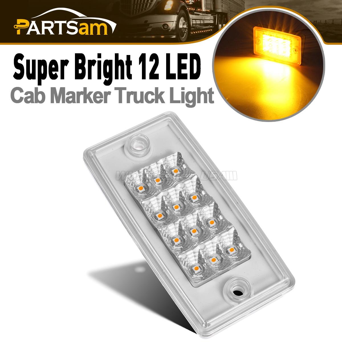 Partsam 1pcs Amber Lens Yellow LED Truck Cab Lights 12-3528-SMD LED Rectangle Cab Marker Roof Running Top Light Assembly w//Reflector Compatible with Freightliner//Volvo Waterproof