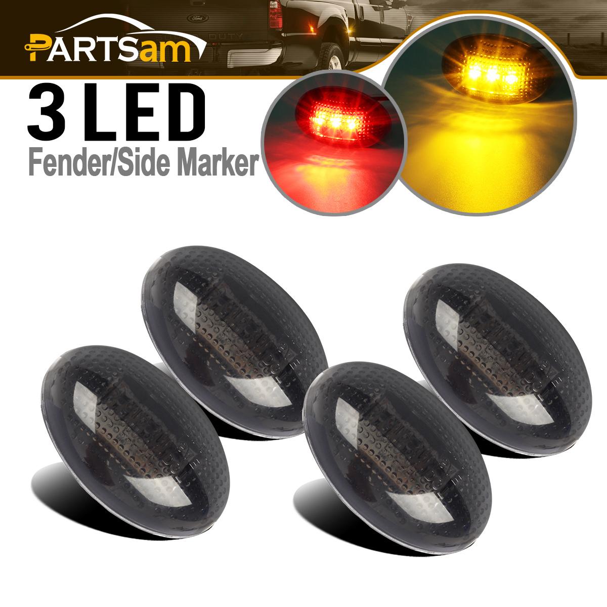 4 Amber Red for Ford F350 F-Series LED Fender Bed Side Marker Lights Smoked Lens