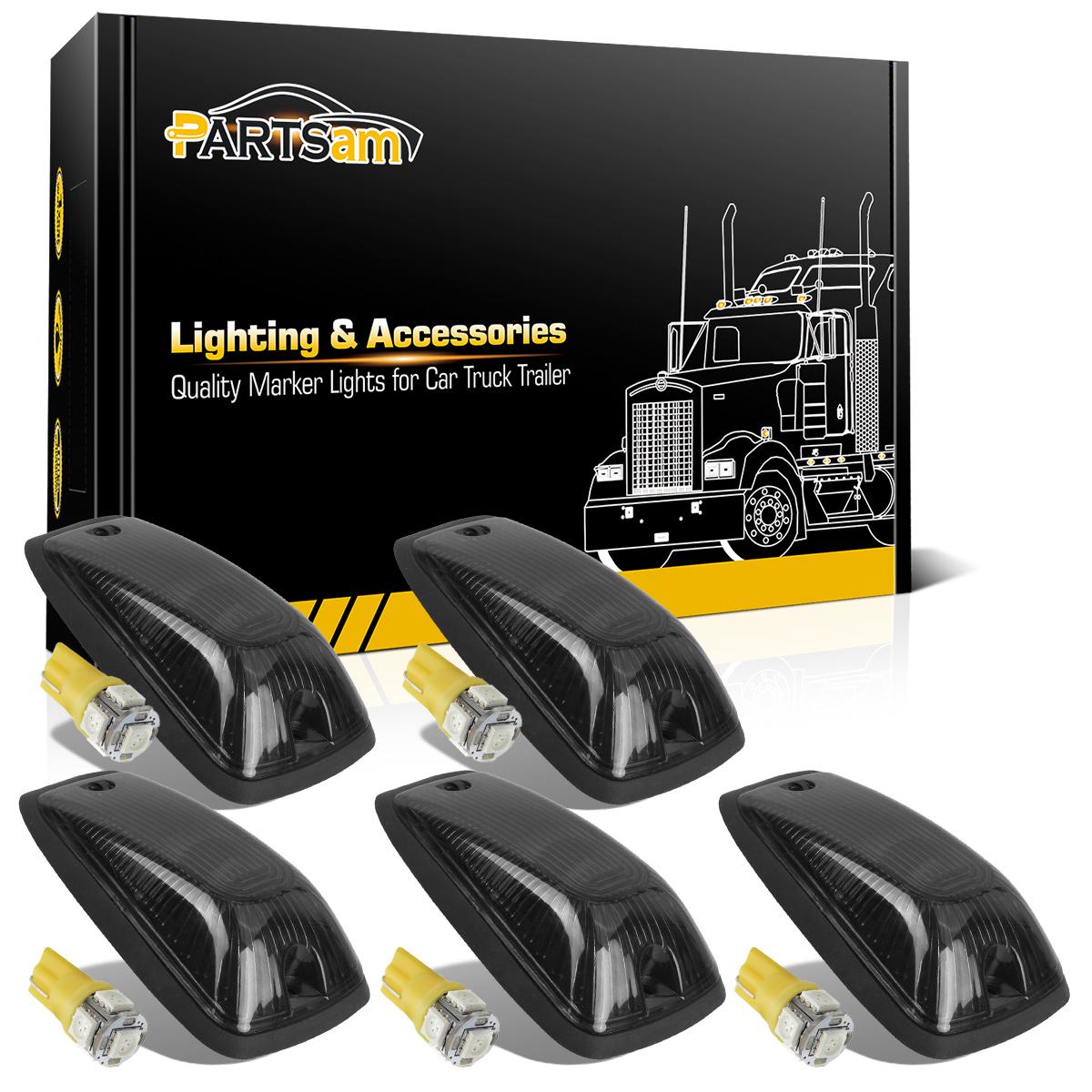 5 Cab Marker Light Smoke 264159BK+5-5050 Amber LED+Base for GMC//Chevy C1500-3500