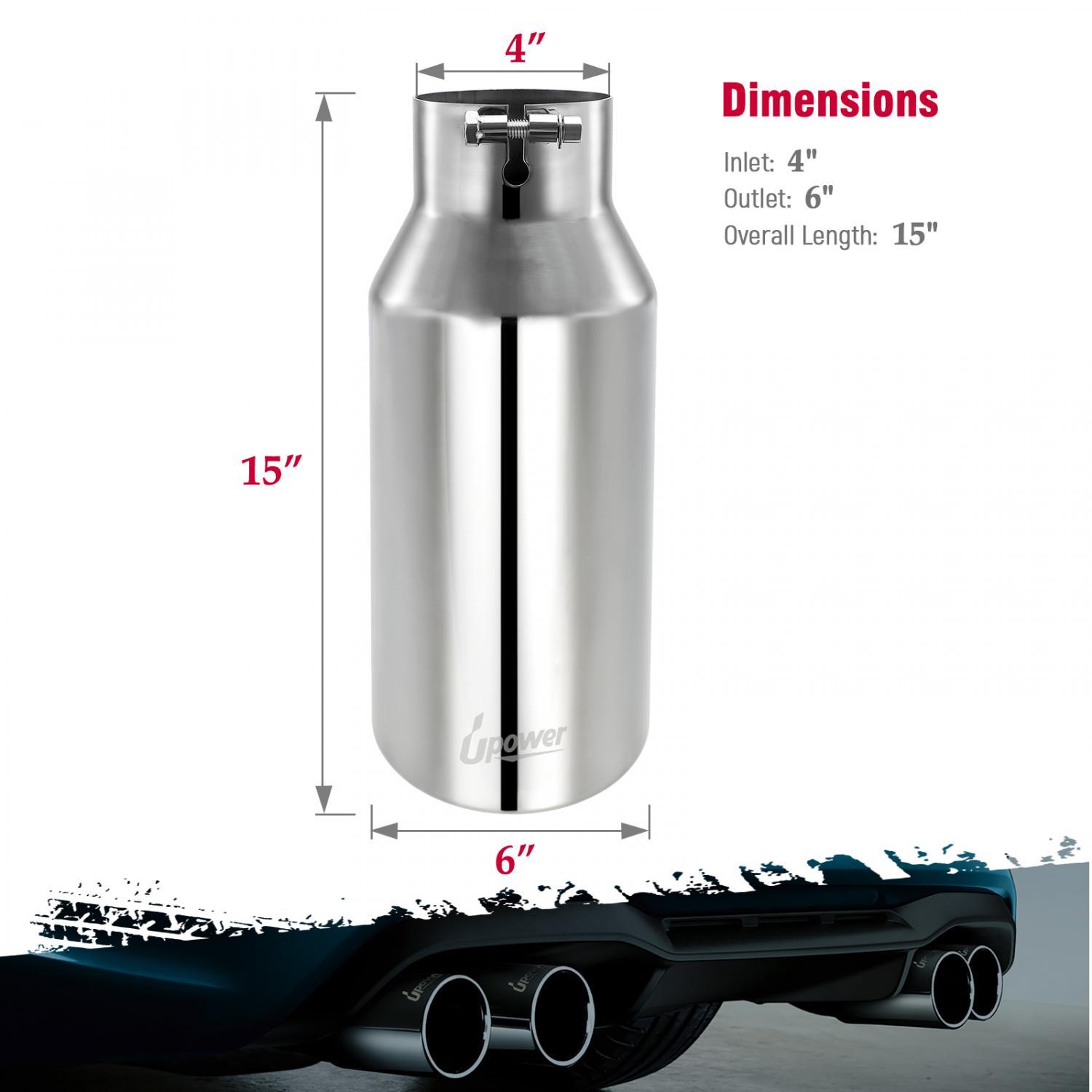 6/" Outlet Car Universal Polish SS Bold On Exhaust Tip 4/" Inlet 15/" Long