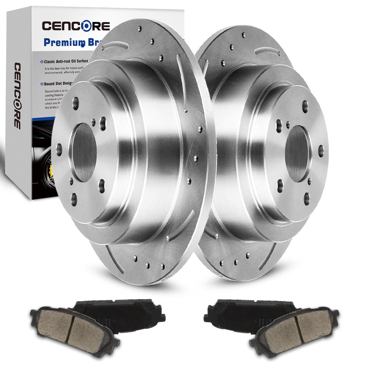 4 Ceramic Pads Rear Kit 5lug 2 Cross-Drilled Disc Brake Rotors High-End Fits:- Wrangler