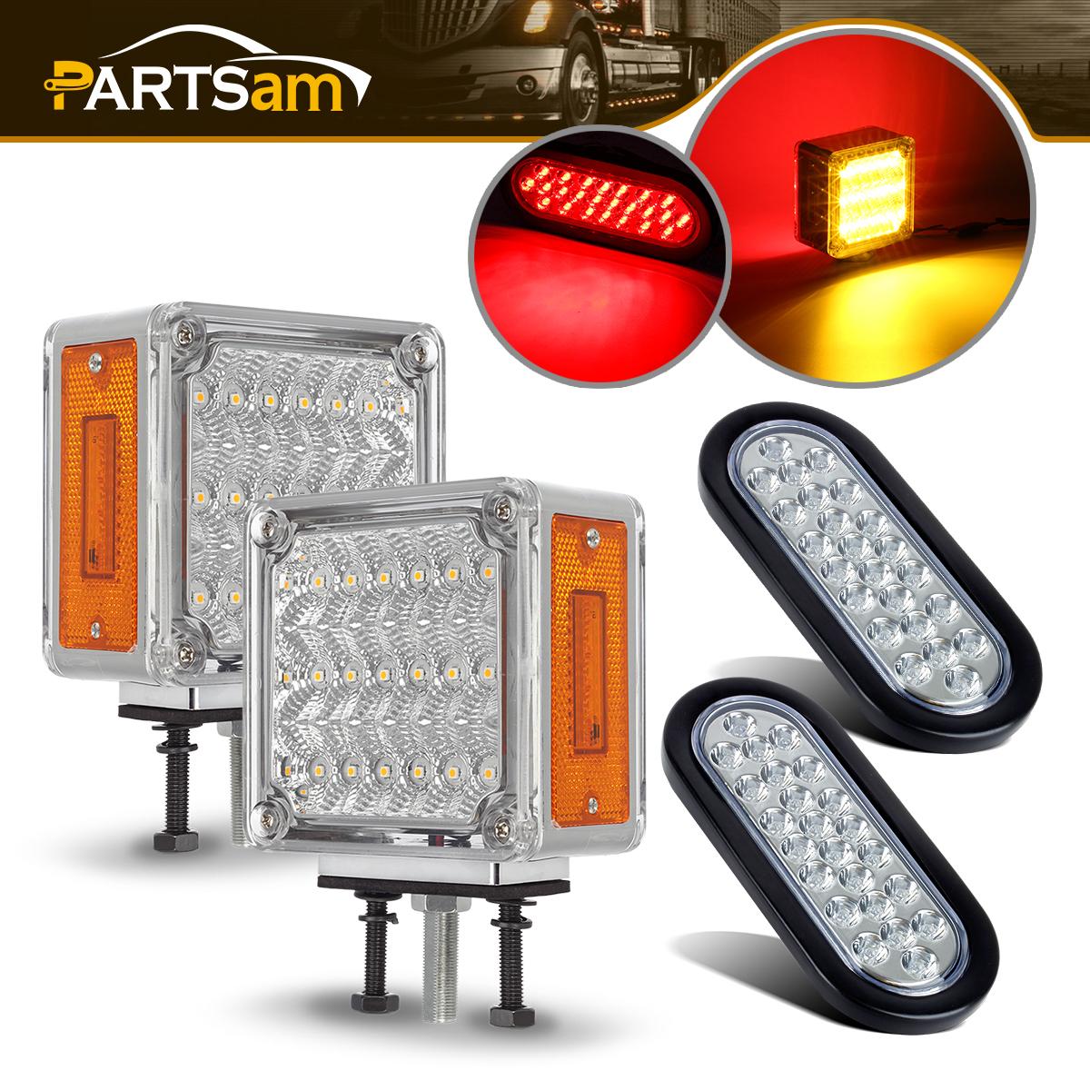 Lollipop Style 4 Round LED Pedestal Lights Red//Clear