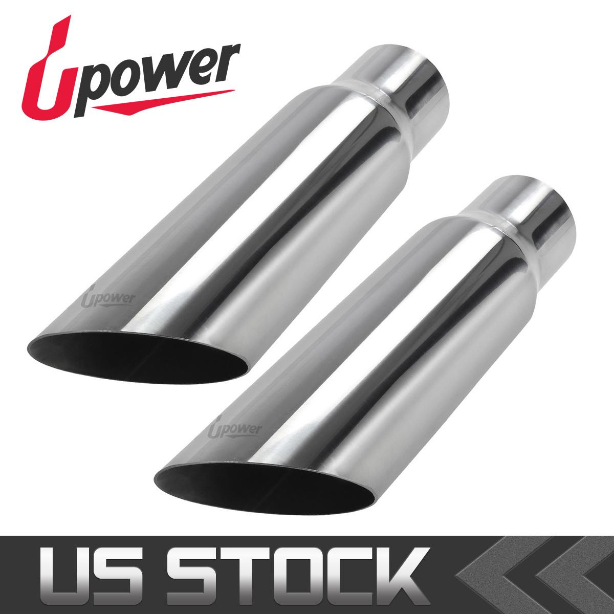 2Pcs Polished SUS304 Weld On Angle Cut 3/" Inlet 4/" Outlet 5/" Long Exhaust Tip